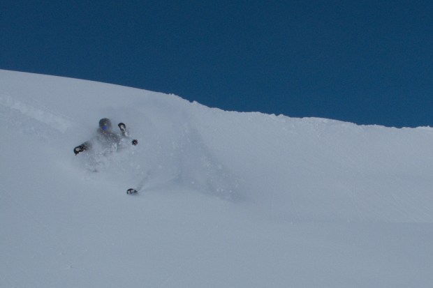 Een dag later vind Frank nog poeder op de Aiguille du Midi (c) YdB
