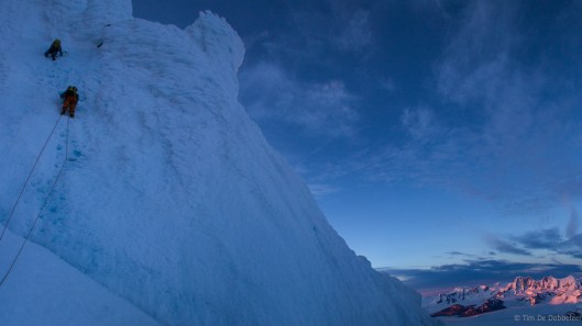 Sam climbing the Elmo pitch