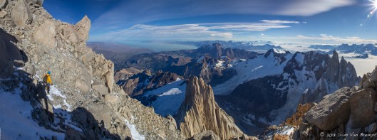 Tim descending the Fitz Roy top field
