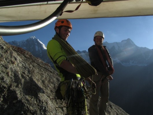 Coiling the ropes back at our bivy ©Sanne