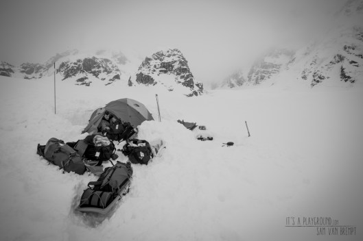 A snowy day at Kahiltna Basecamp