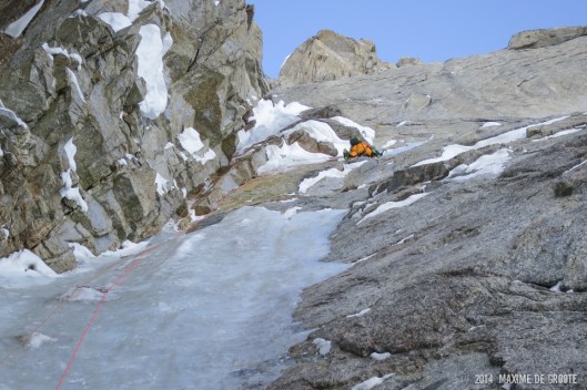 Sam in search of ice on the crux of Mini Moonflower