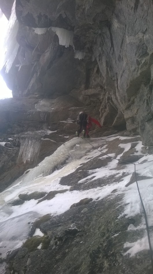 Kurt Ross climbing thin ice and slabs
