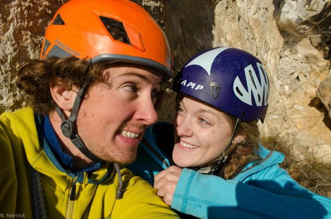Onderaan de laatste lengte van "La Grotte". Nu nog aan't lachen