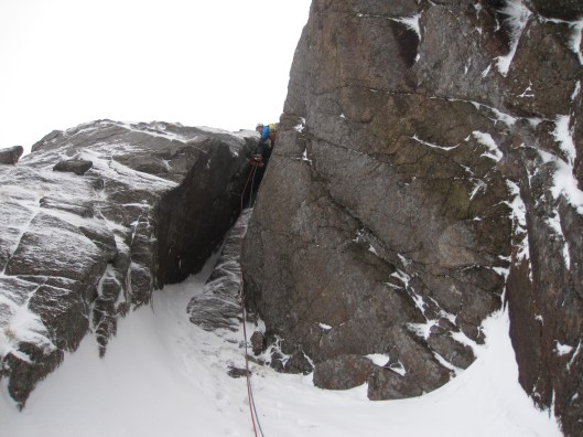 The crux of 'Route Major', IV, 5. It doesn't look hard, but we both struggled. I was happy to have Dave leading. Denis (c)
