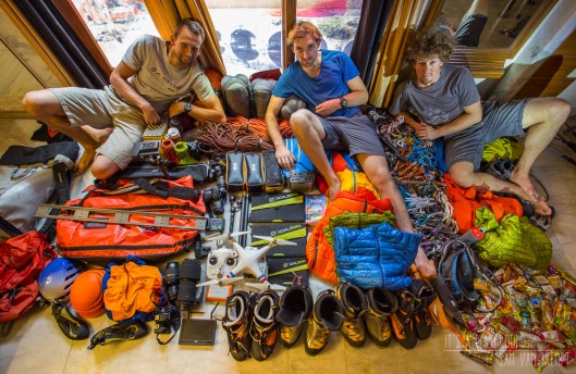 Kivik, Sam and Nelson sorting out their gear