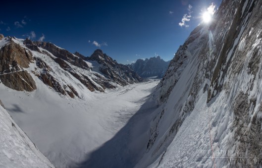 Kivik and Nelson on a sketchy traverse linking the two lower ice fields