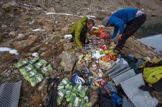 Sorting out food and gear at our Advanced Basecamp