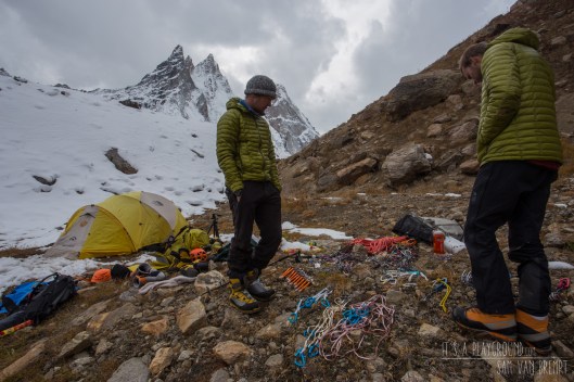Sorting out food and gear at our Advanced Basecamp